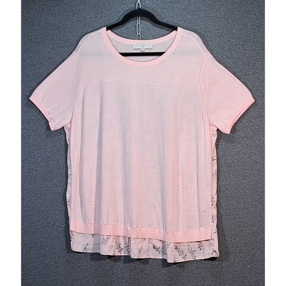 LOFT Sweaters - Loft Plus Pink‎ Mixed Media Floral Back Short Sleeve Sweater Top 16/18 493637